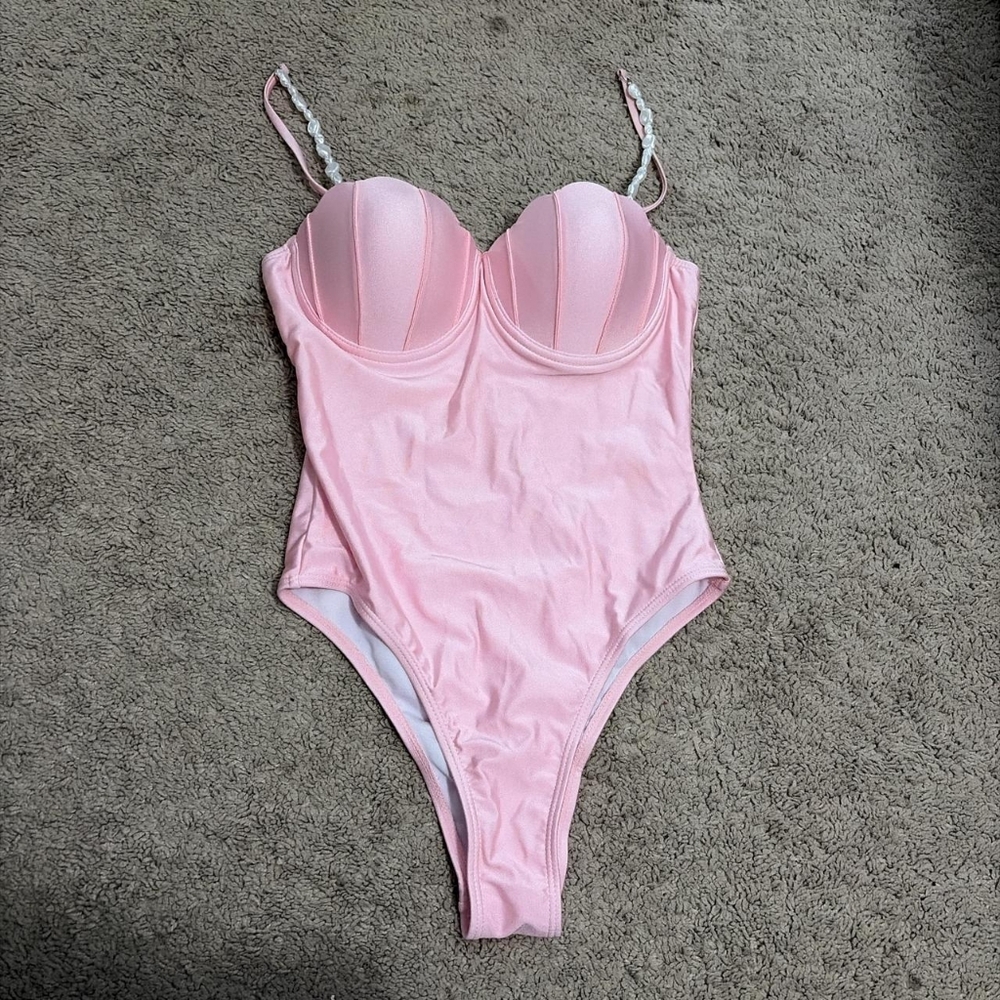 Light Pink One-Piece Bustier Swimsuit